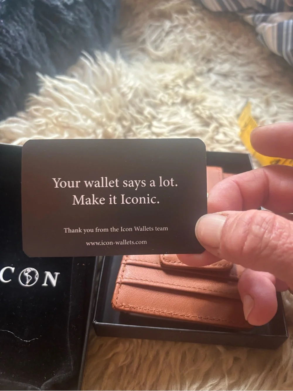 ICON Tan Leather Card Holder with American Flag Emblem